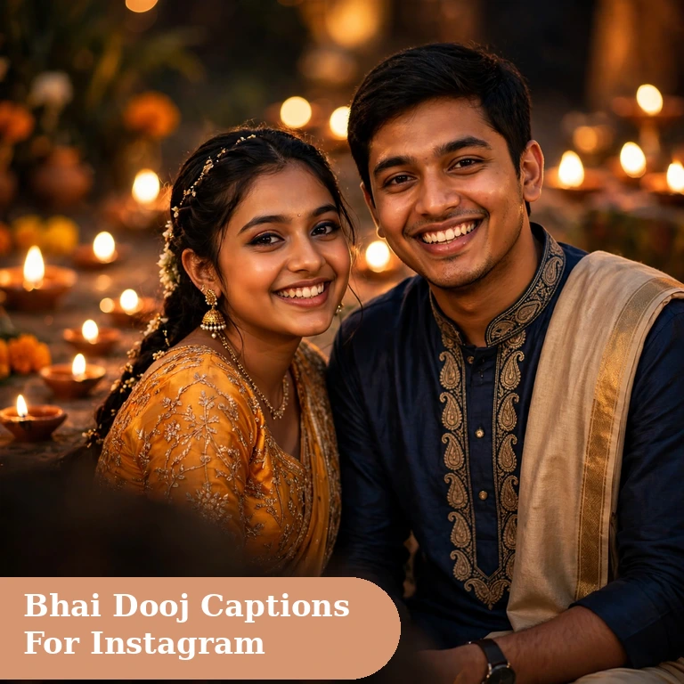 Brother and sister smiling during Bhai Dooj, perfect photo for bhai dooj captions for instagram