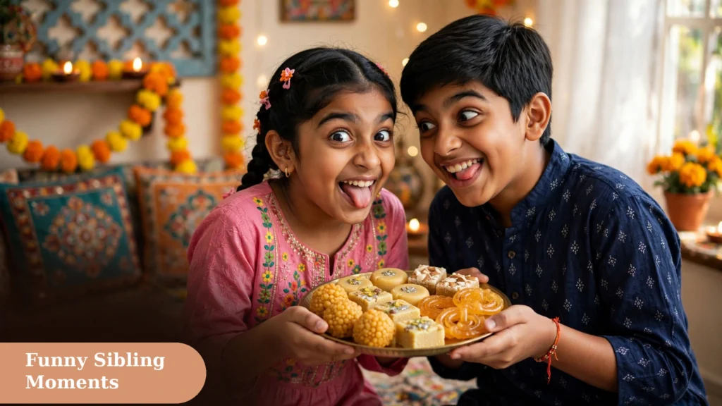Festive sibling portrait with funny bhai dooj captions for instagram for Bhai Dooj 2026 posts