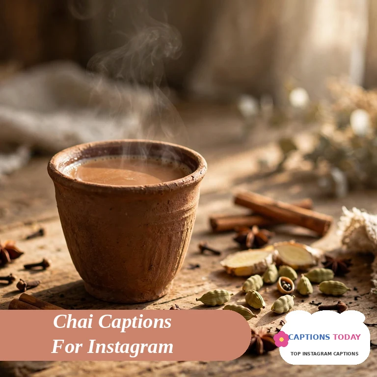 chai captions for instagram with a steaming kulhad of chai