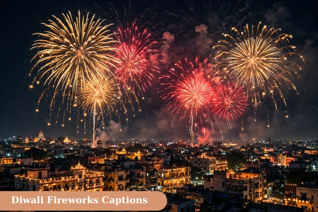 diwali captions for instagram with fireworks in the night sky