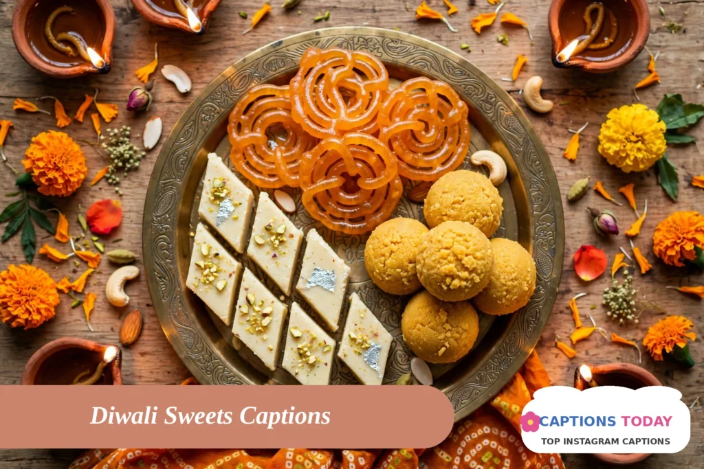 diwali captions for instagram with traditional mithai sweets platter