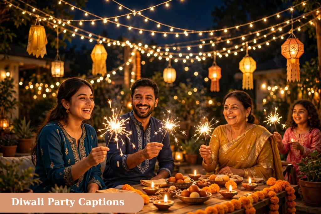 diwali captions for instagram with diwali party lights and decorations