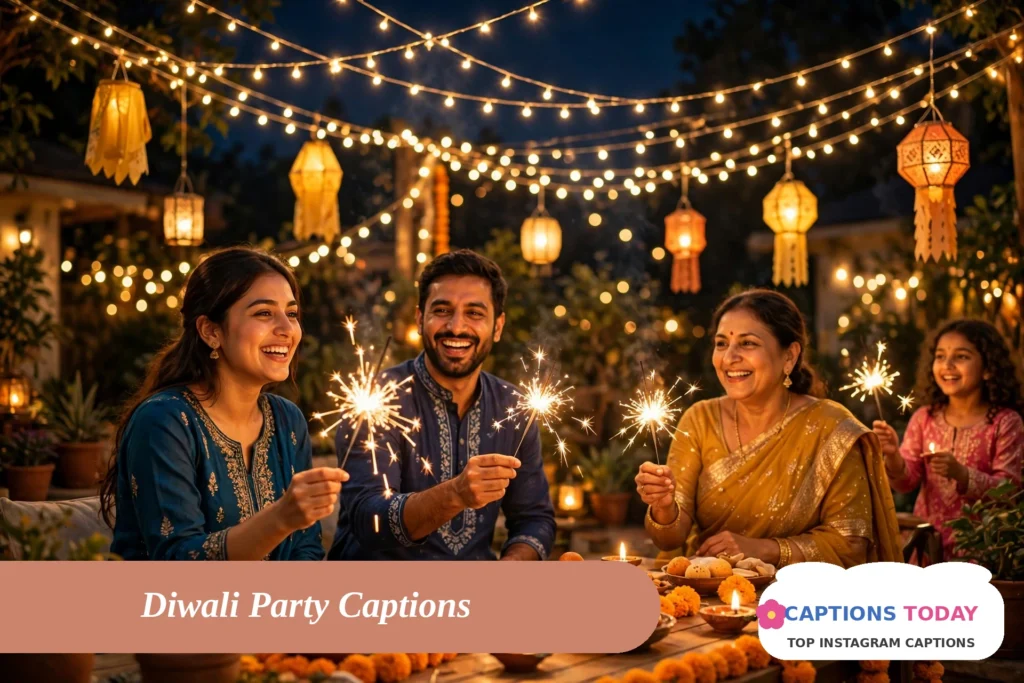 diwali captions for instagram with diwali party lights and decorations