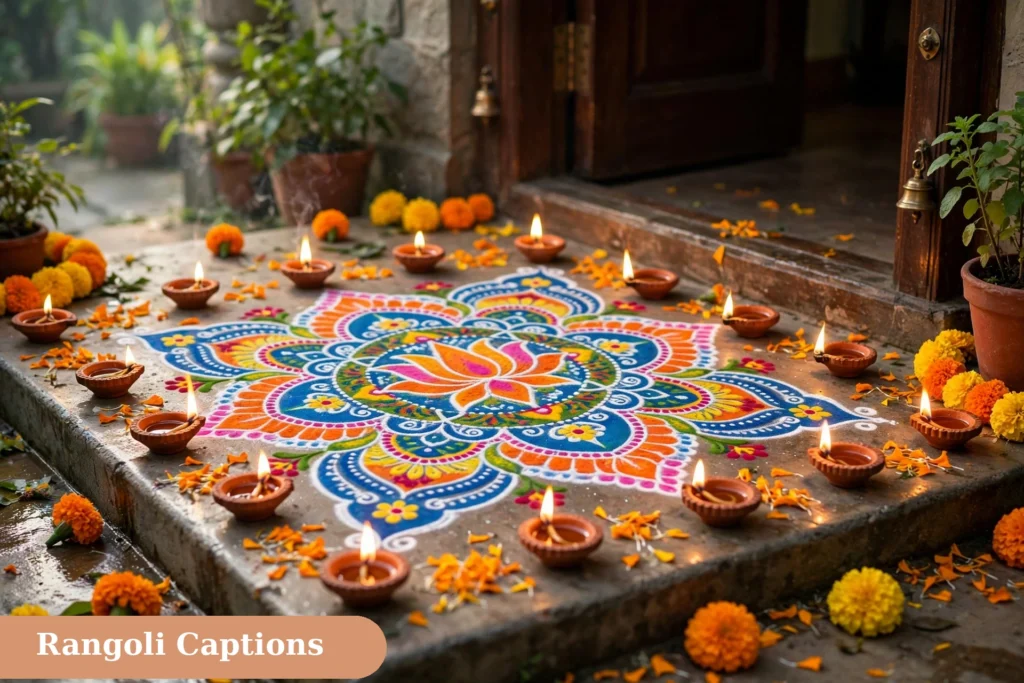 diwali captions for instagram with colorful rangoli design