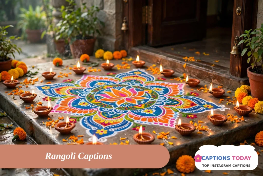 diwali captions for instagram with colorful rangoli design