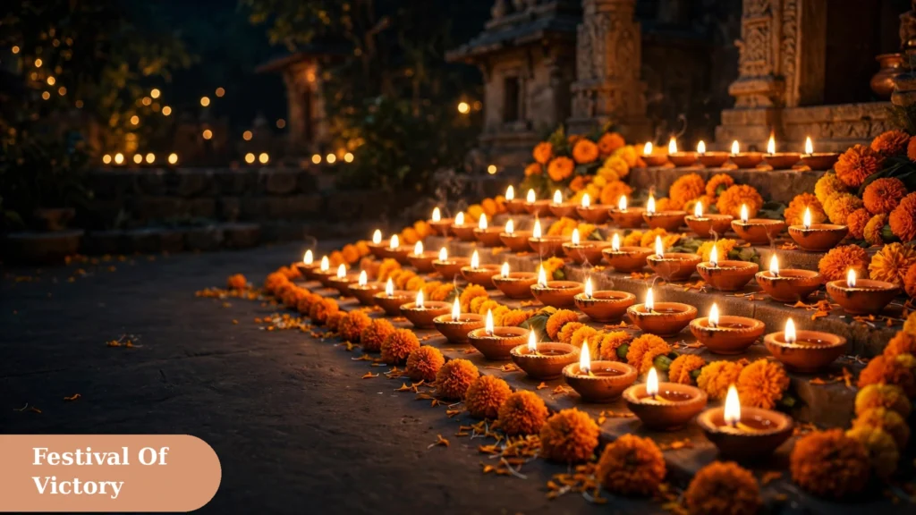 Glowing diyas for dussehra captions for instagram festival of victory photos with warm festive light