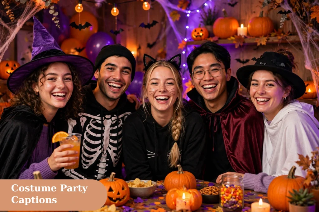 Halloween costume captions for instagram with friends in spooky costumes at night