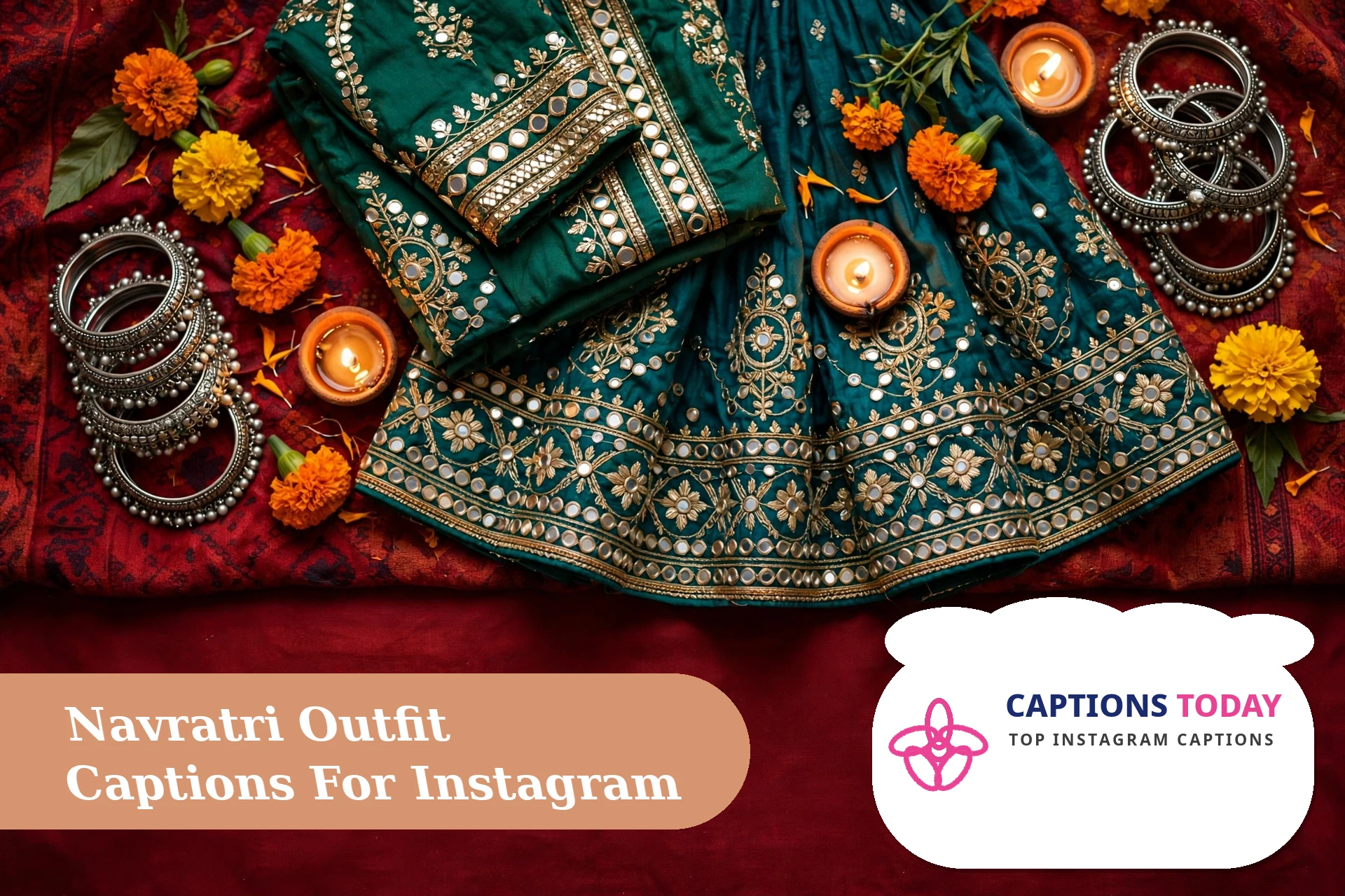 Navratri outfit captions for instagram with traditional lehenga chaniya choli and festive jewelry