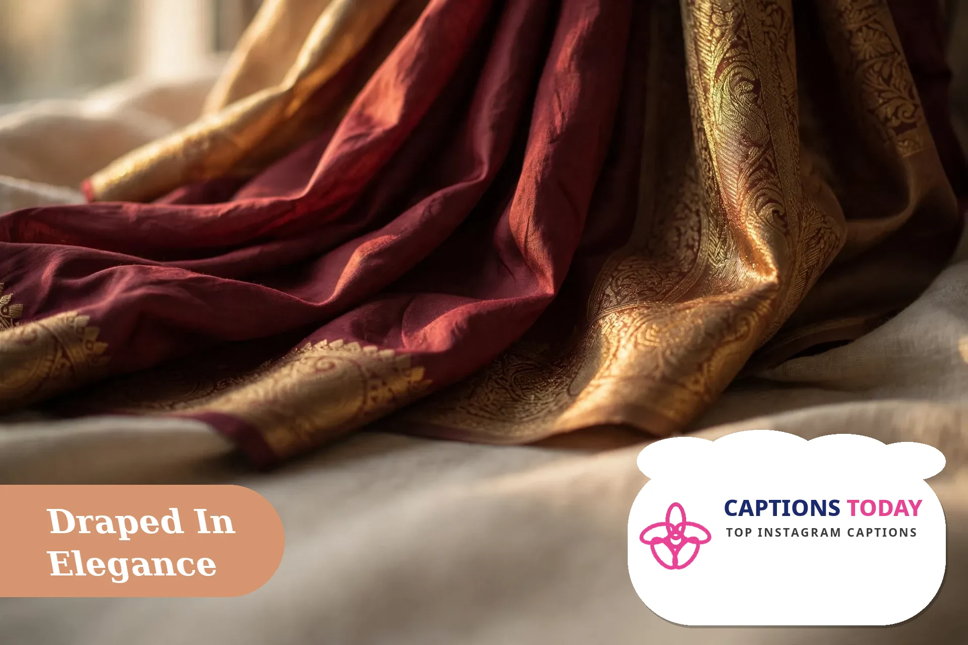 Graceful traditional drape look with best saree captions for instagram ideas for festive photos