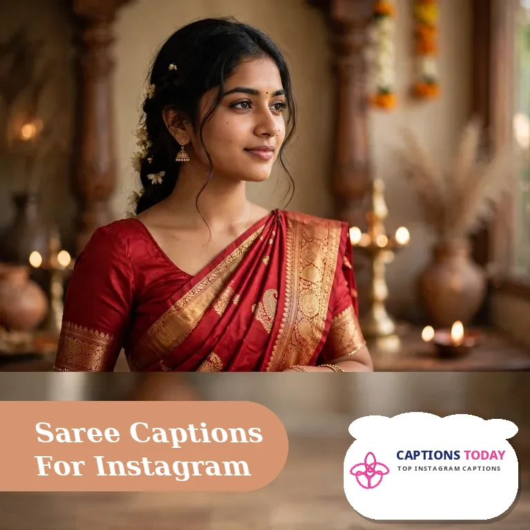 Woman in an elegant red silk saree smiling, perfect photo for saree captions for instagram
