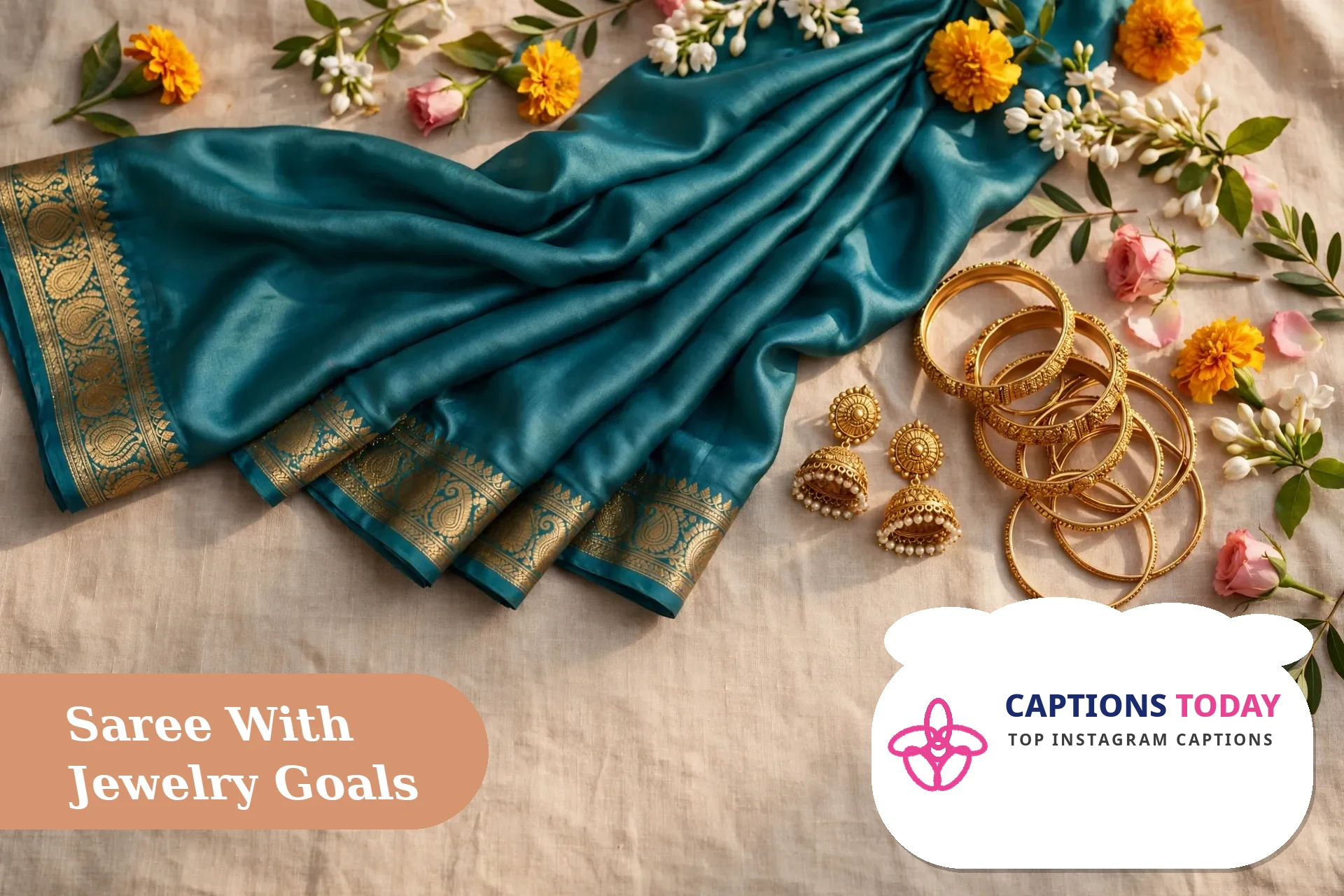 Chic cotton saree drape style paired with short saree captions for instagram lines
