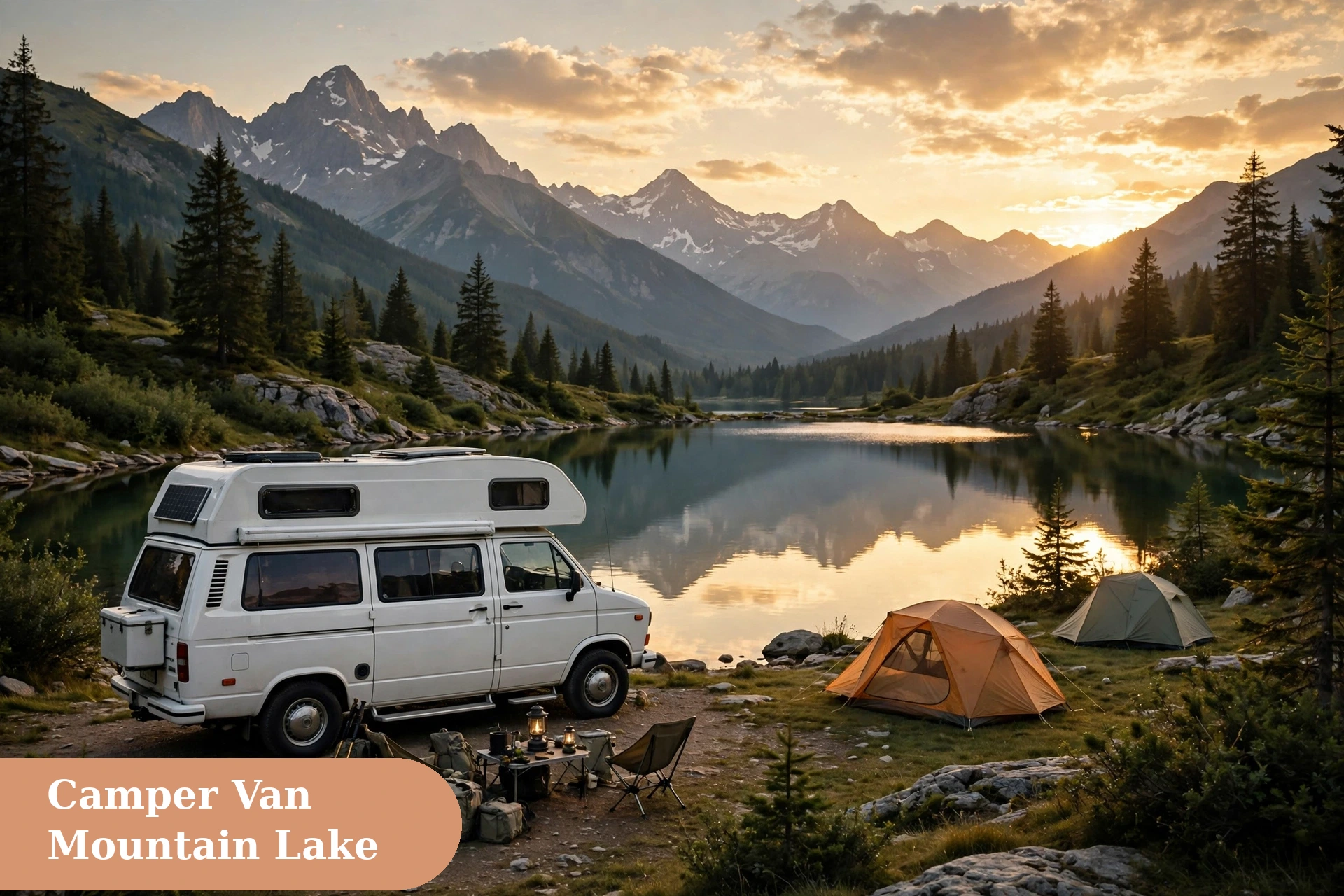 Adventure captions for instagram with a camper van beside a mountain lake
