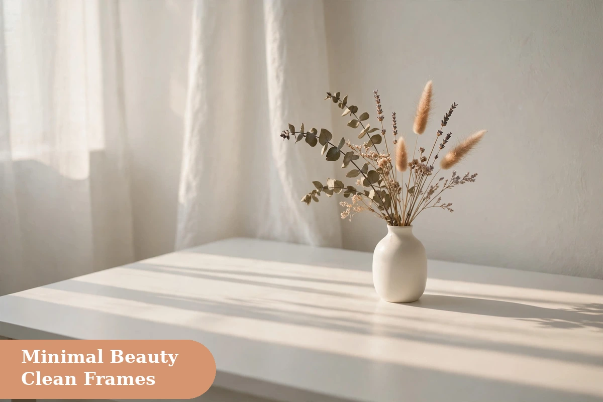 Aesthetic captions for instagram with minimal white desk and soft morning shadows