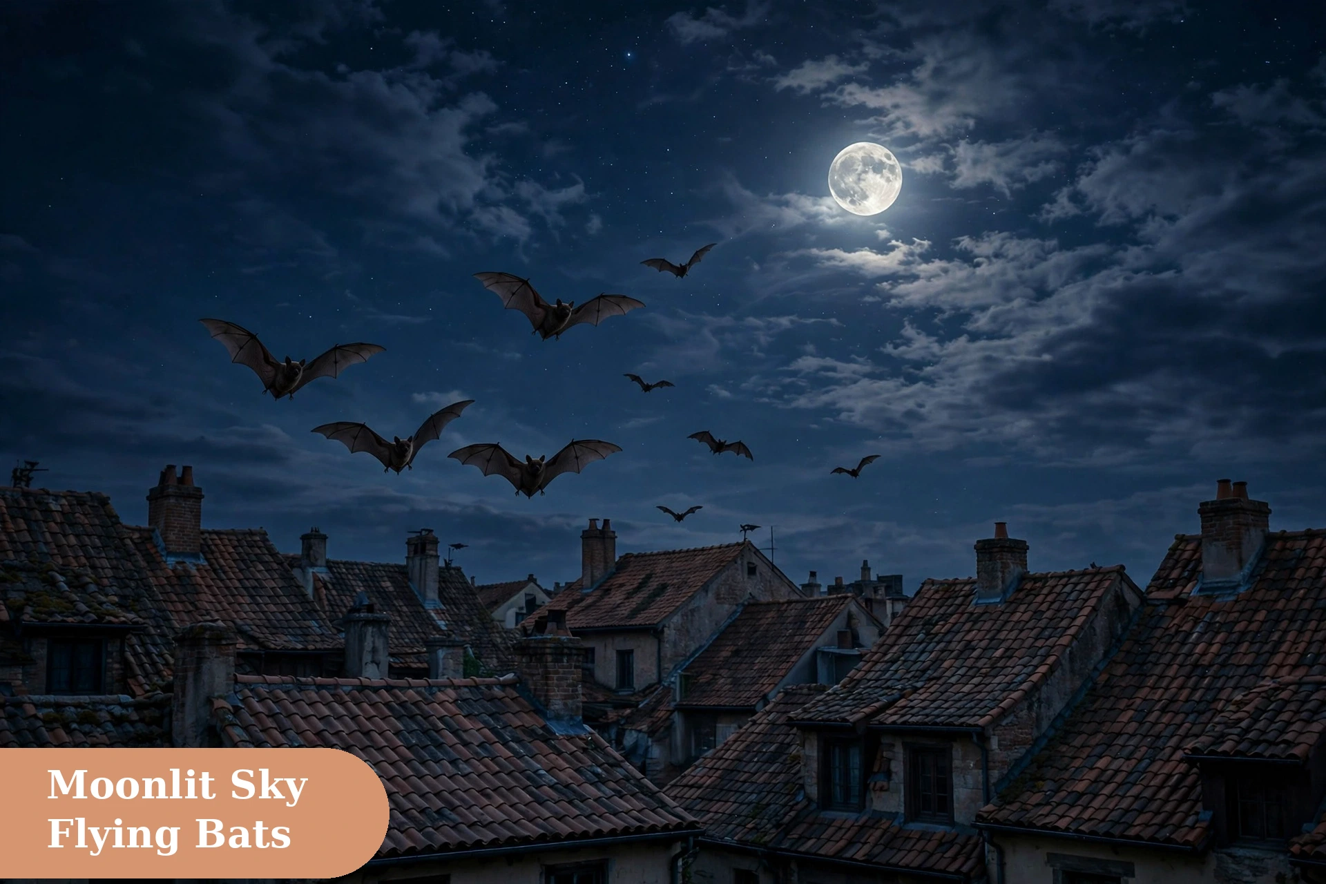 Bat captions for instagram with a moonlit night sky scene and flying bats