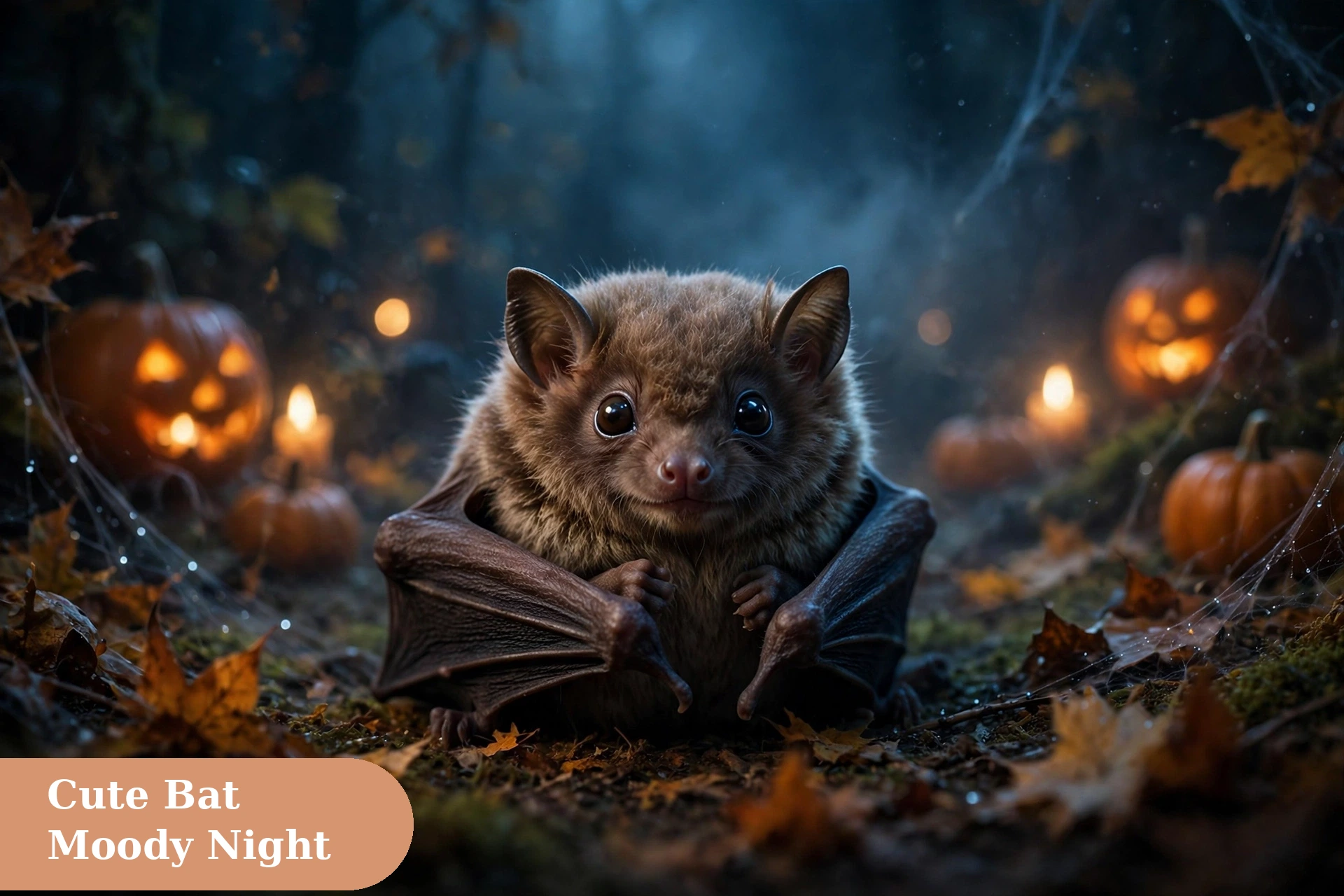 Bat captions for instagram with a cute bat portrait under moody night light