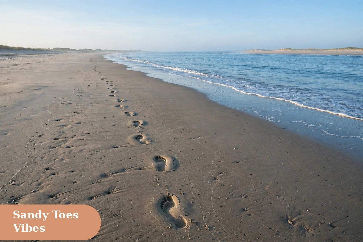 beach captions for instagram with footprints in the sand leading to the water in morning light