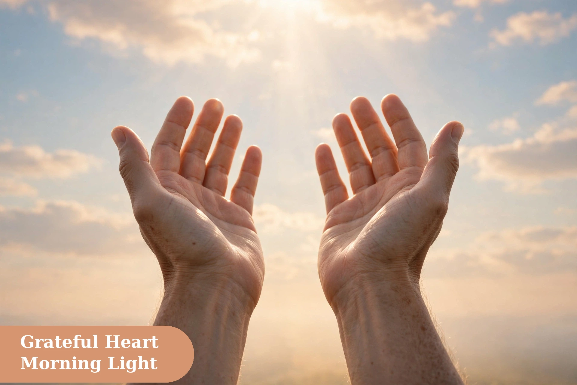 Blessed captions for instagram with hands raised in gratitude under morning light