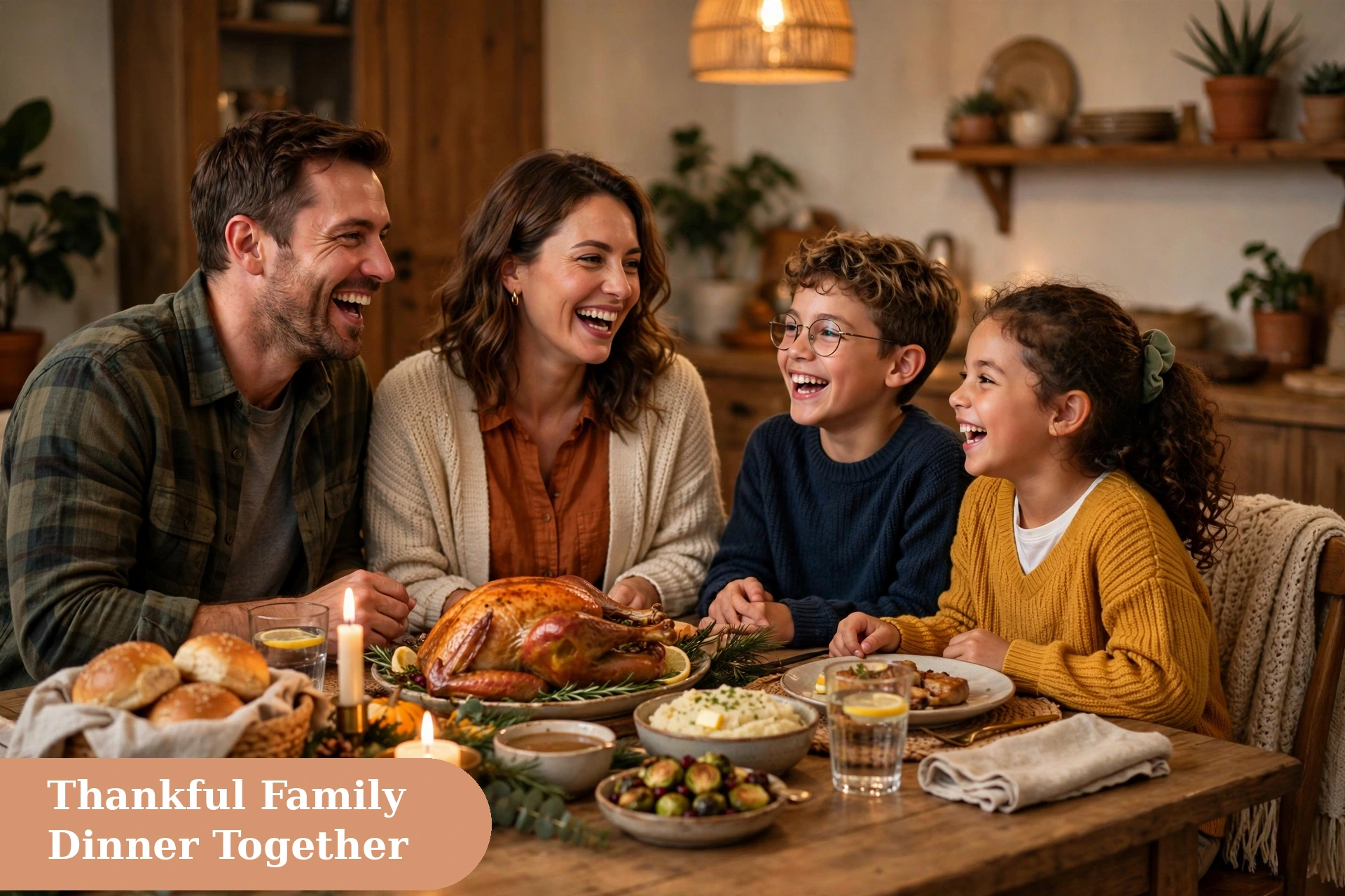 Blessed captions for instagram with a family sharing a thankful dinner together