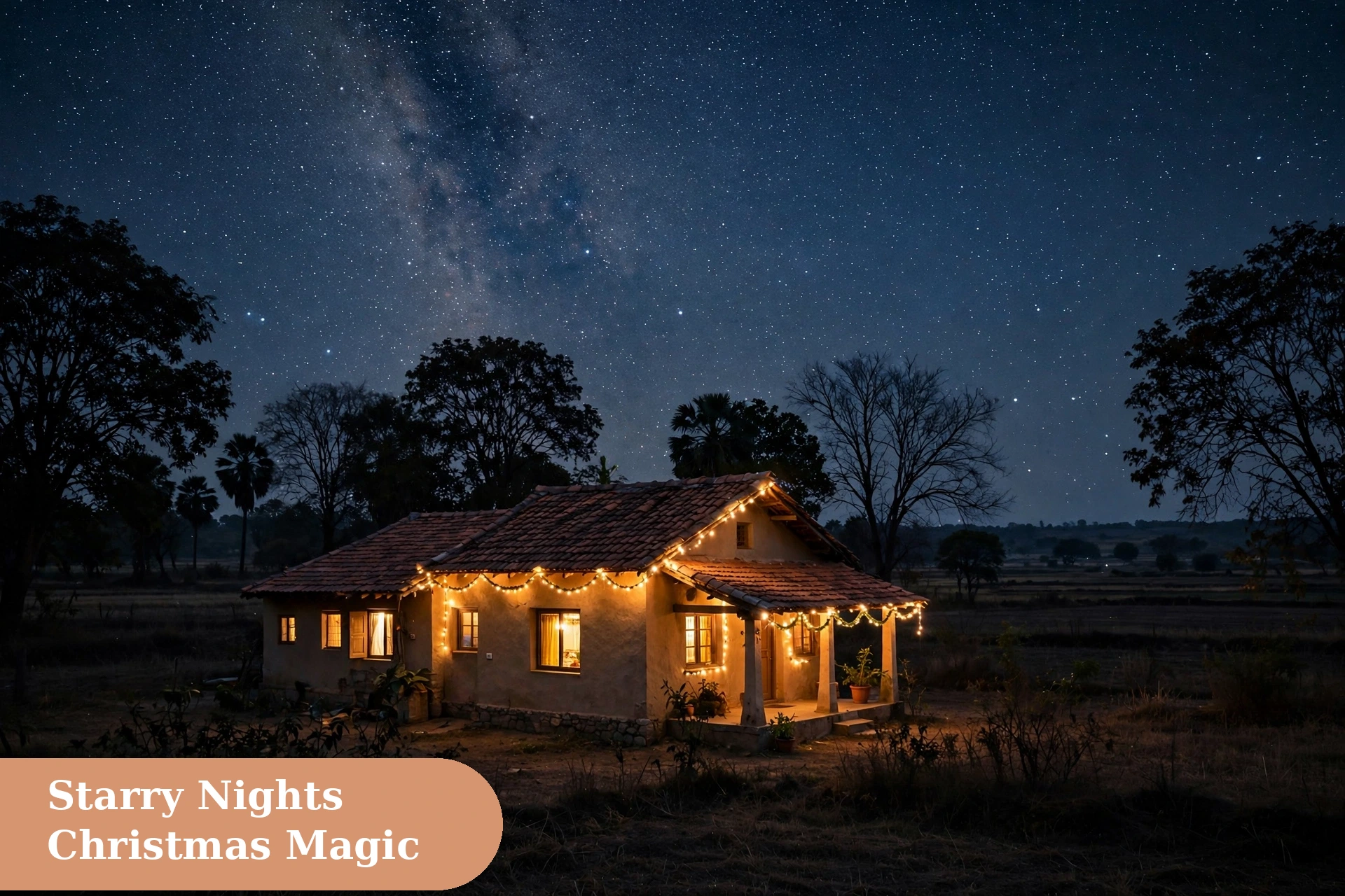 Christmas captions for instagram starry night sky over a cosy home