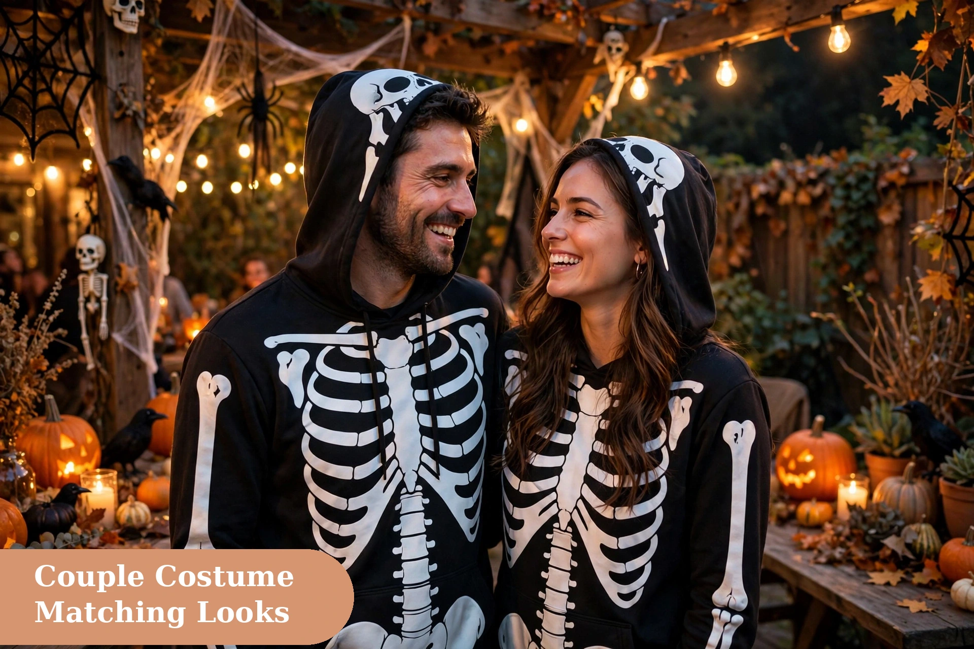 Costume captions for instagram with a couple in matching Halloween costumes