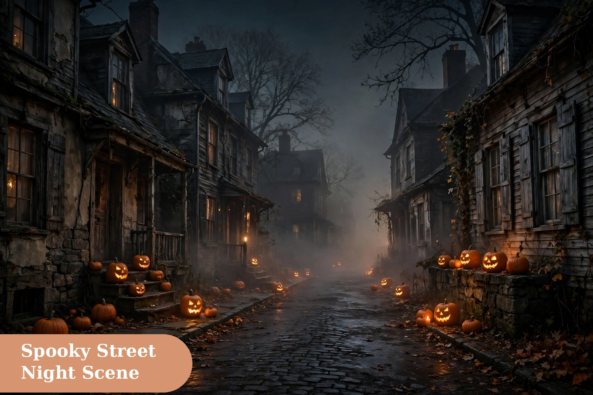 Creepy captions for instagram with a spooky street scene on a dark night