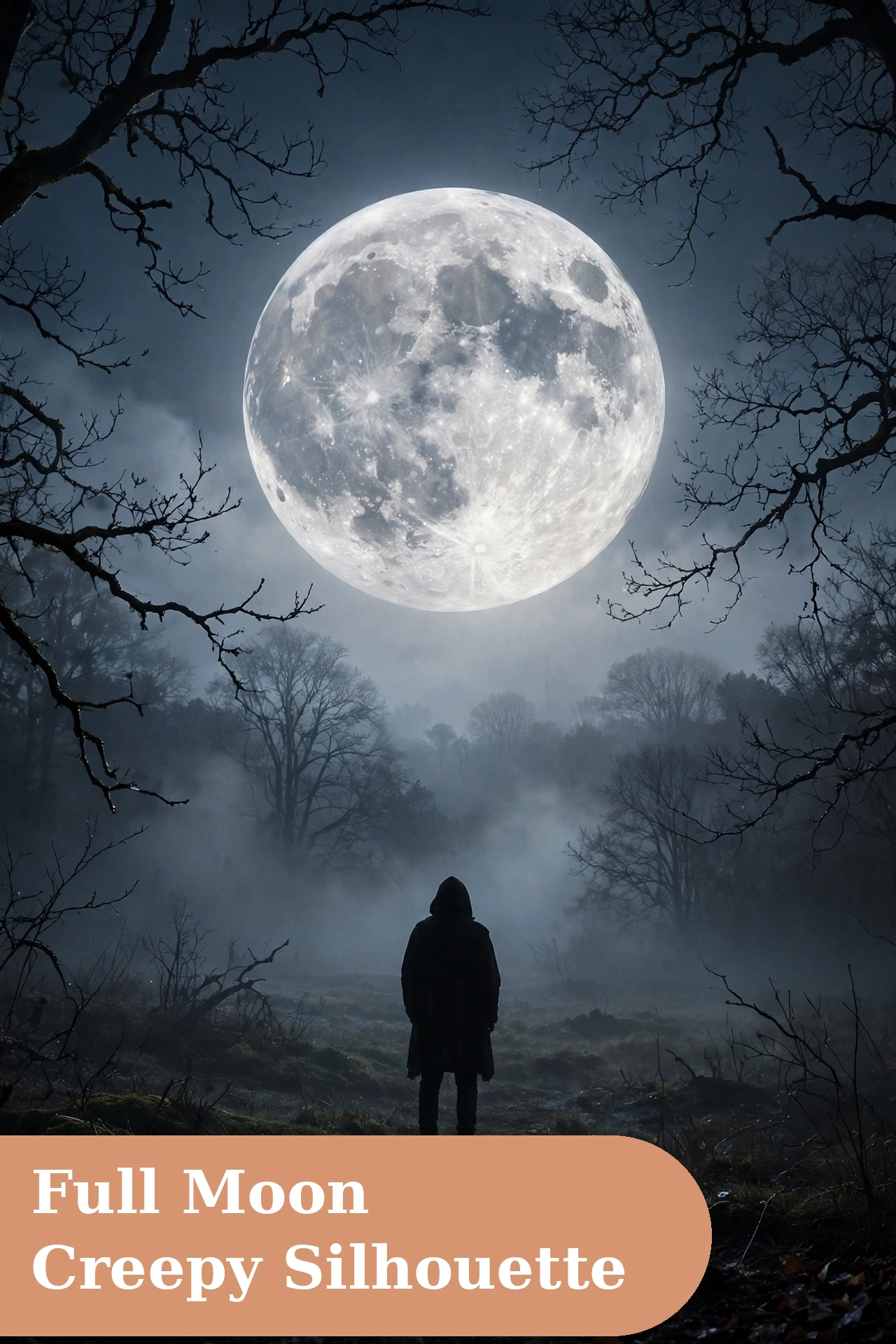 Creepy captions for instagram with a shadowy silhouette under a full moon