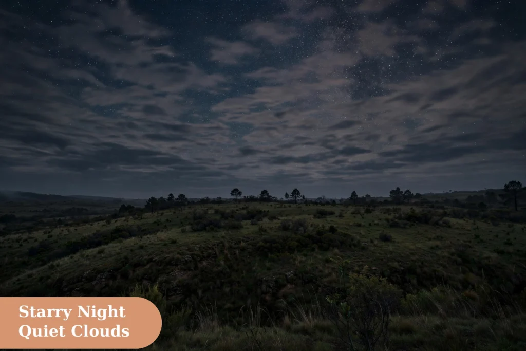 Dark captions for instagram with a starry night sky scene and quiet clouds