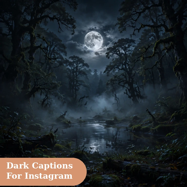 Dark captions for instagram featured image with a moody dark scene under a silver moon