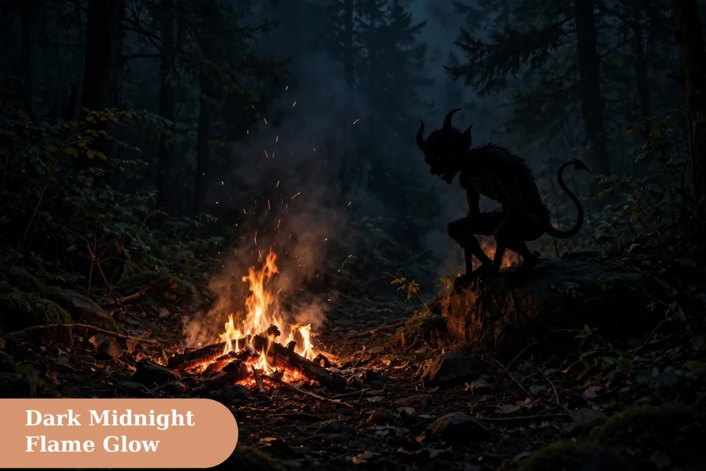 Demon captions for instagram with a dark midnight scene and flickering flame glow