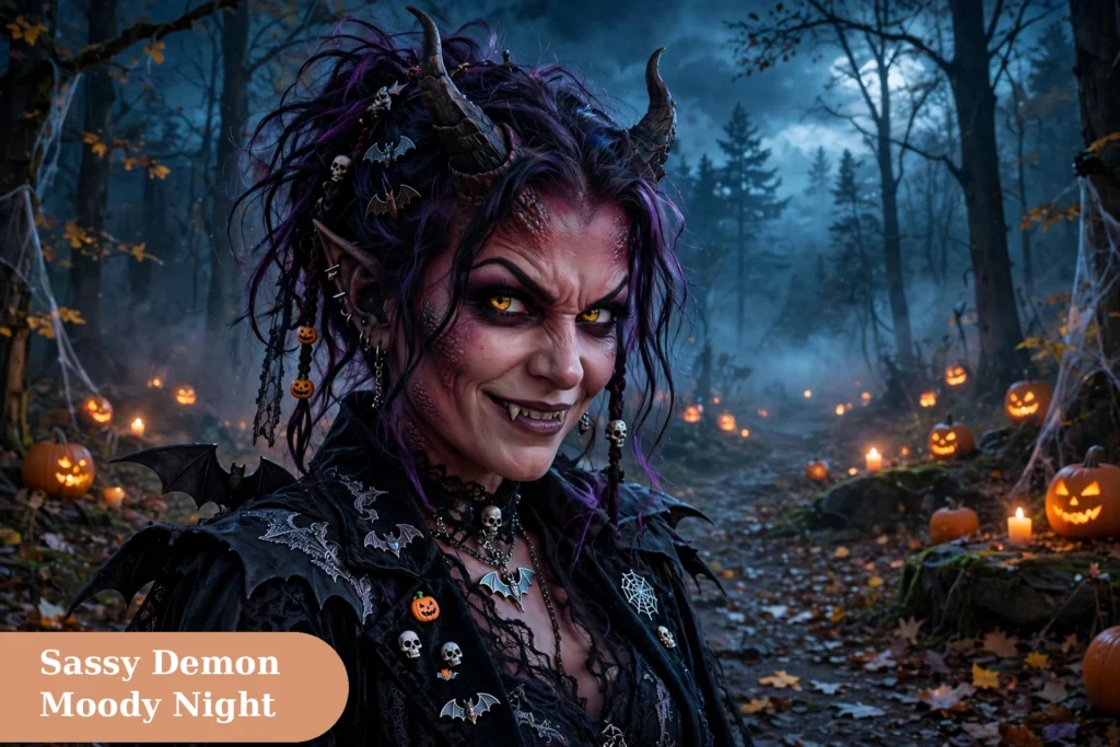 Demon captions for instagram with a sassy demon portrait under moody night light