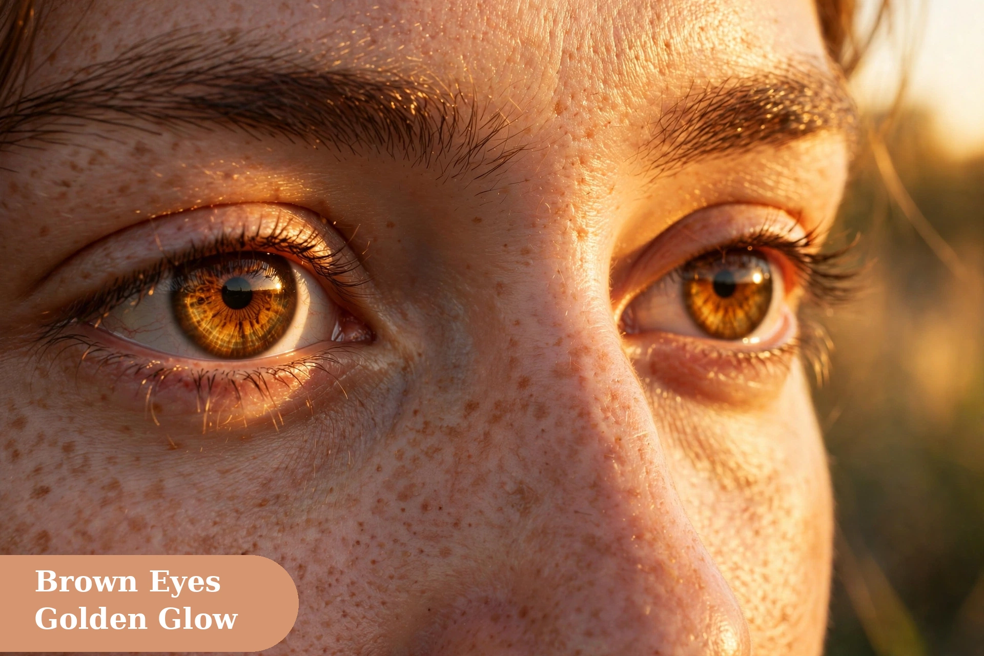 Eyes captions for instagram with warm brown eyes and golden hour sunlight