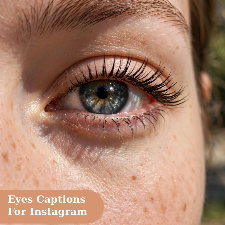 Eyes captions for instagram featured image with a close up of sparkling eyes and long lashes