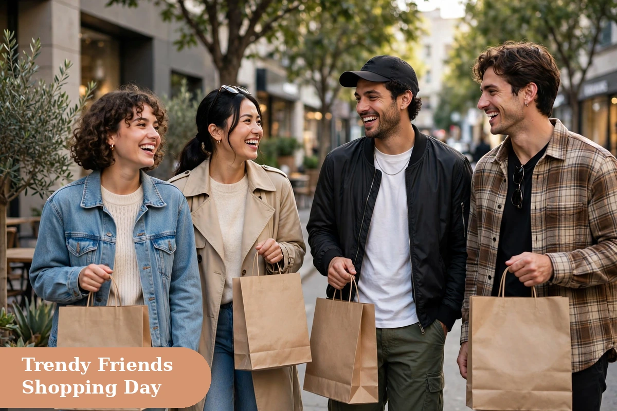 Fashion captions for instagram with friends in trendy outfits shopping together