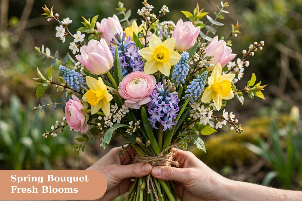 Flowers captions for instagram with a fresh bouquet of mixed spring flowers