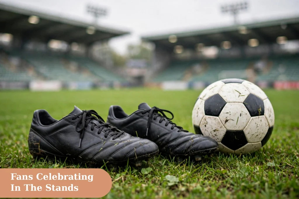 Football captions for instagram with football boots and a ball on green grass