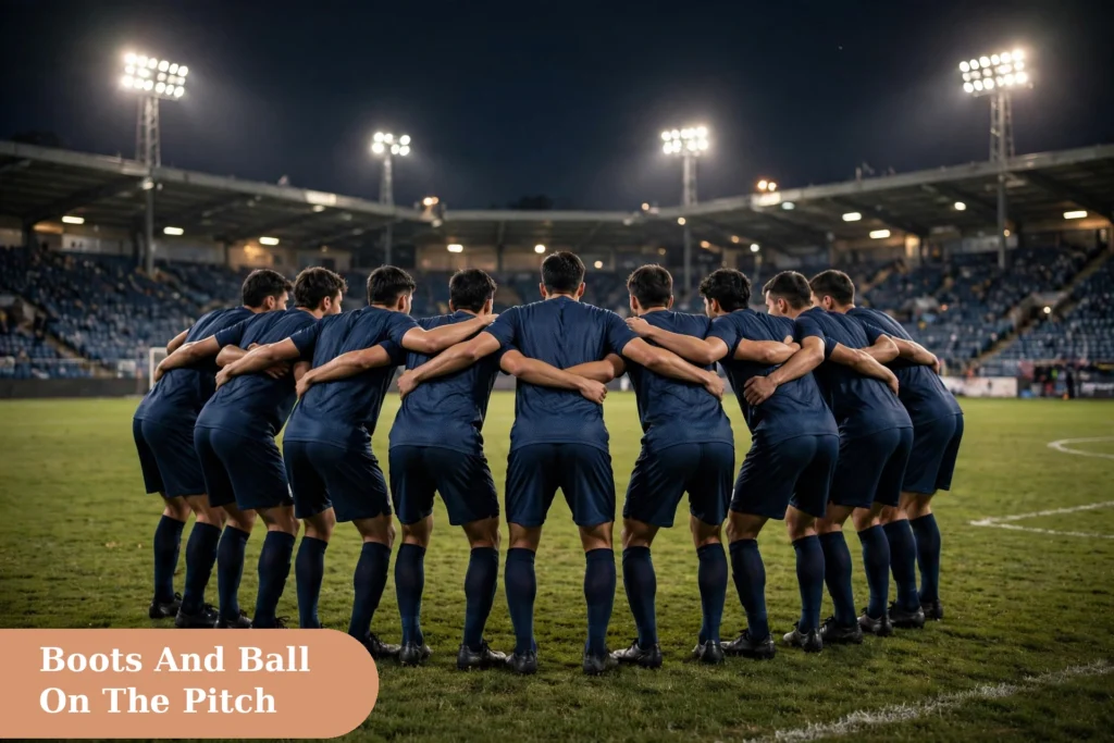 Football captions for instagram with a team huddle before kickoff