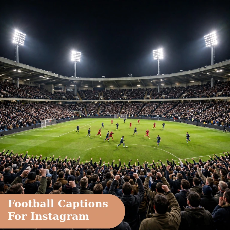 Football captions for instagram featured image with a stadium under bright floodlights
