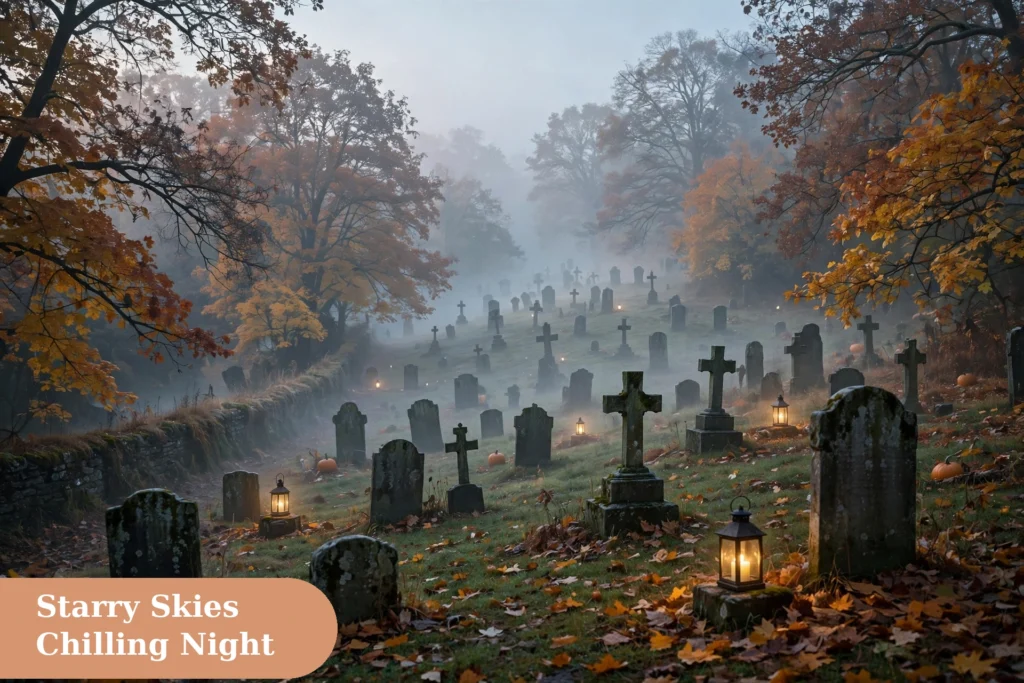 Graveyard captions for instagram with a chilling graveyard photo under starry skies