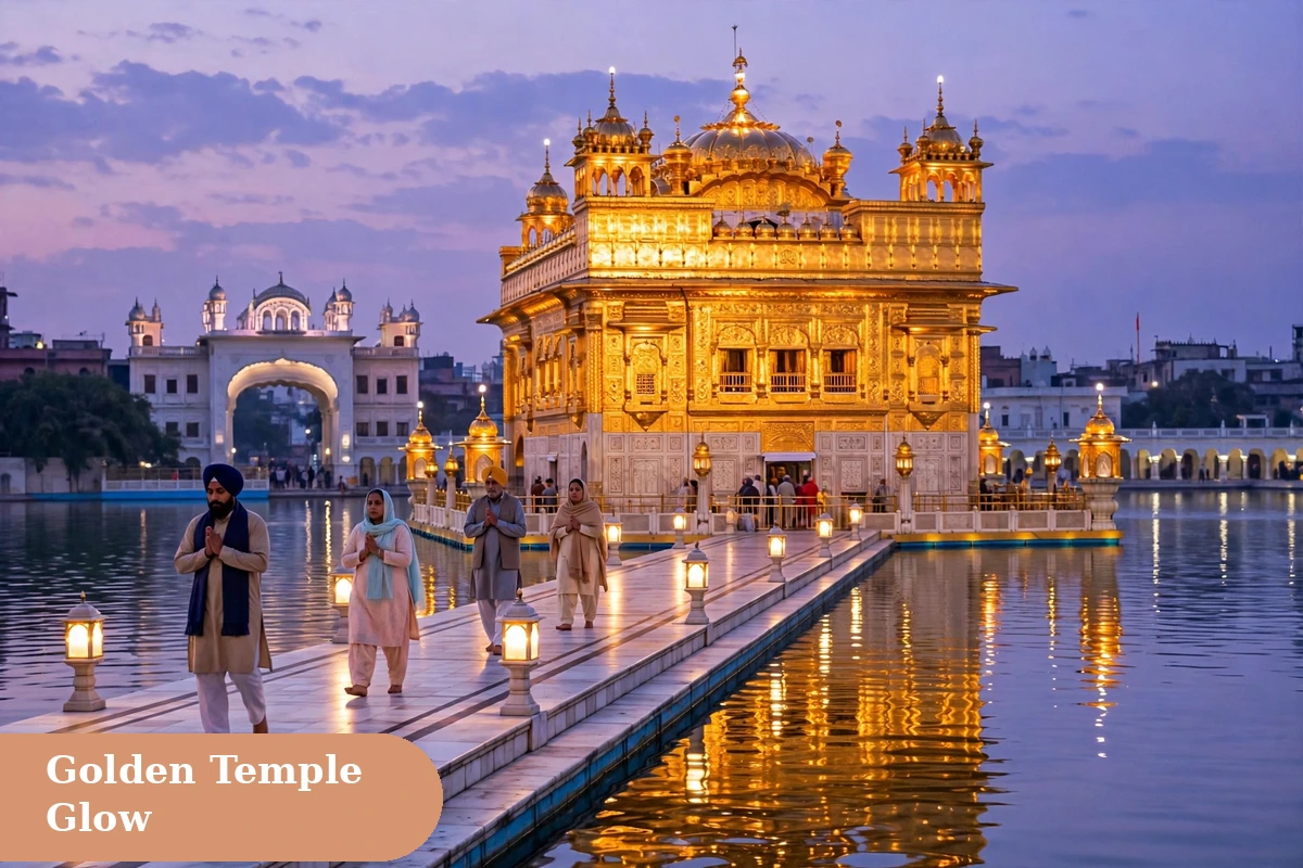 guru nanak jayanti captions for instagram golden temple image with the harmandir sahib reflected in the amrit sarovar at dawn