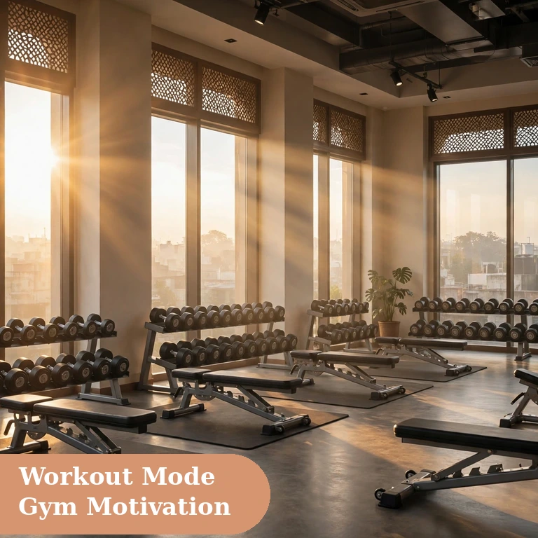 Best gym captions for instagram featured image with a desi man training hard in a modern gym interior