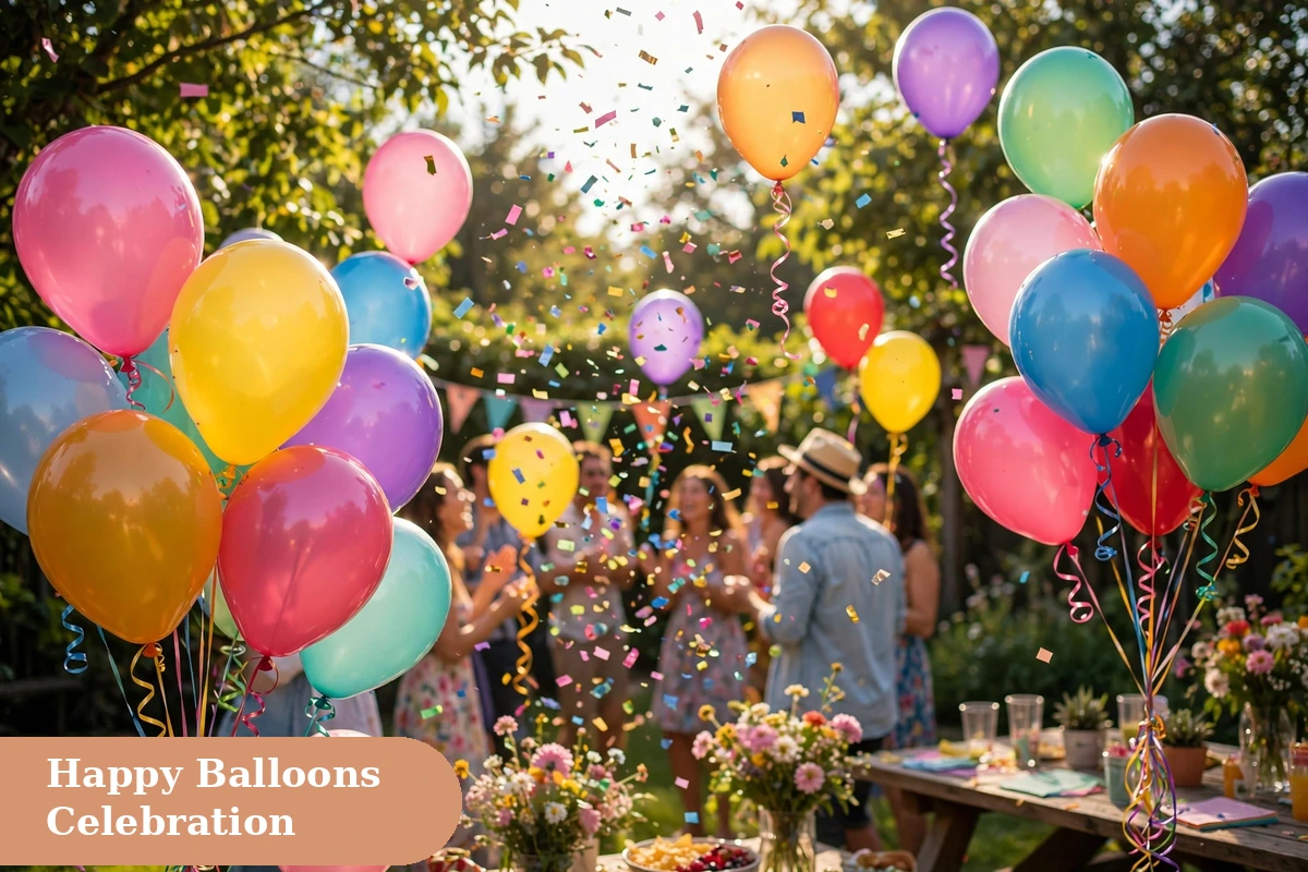 Happy captions for instagram with colourful balloons and joyful celebration outdoors
