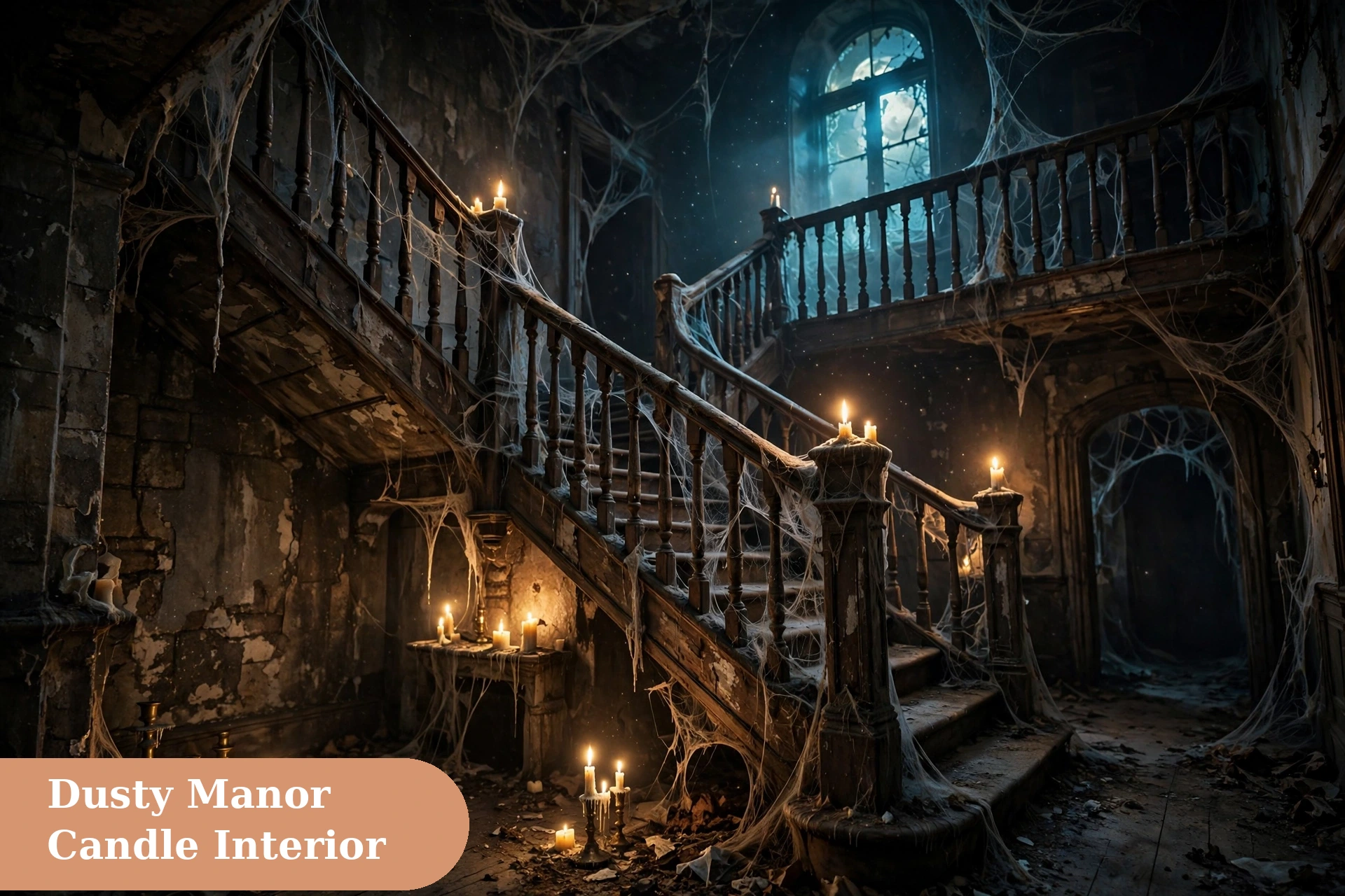 Haunted captions for instagram with a dusty haunted manor interior with candles