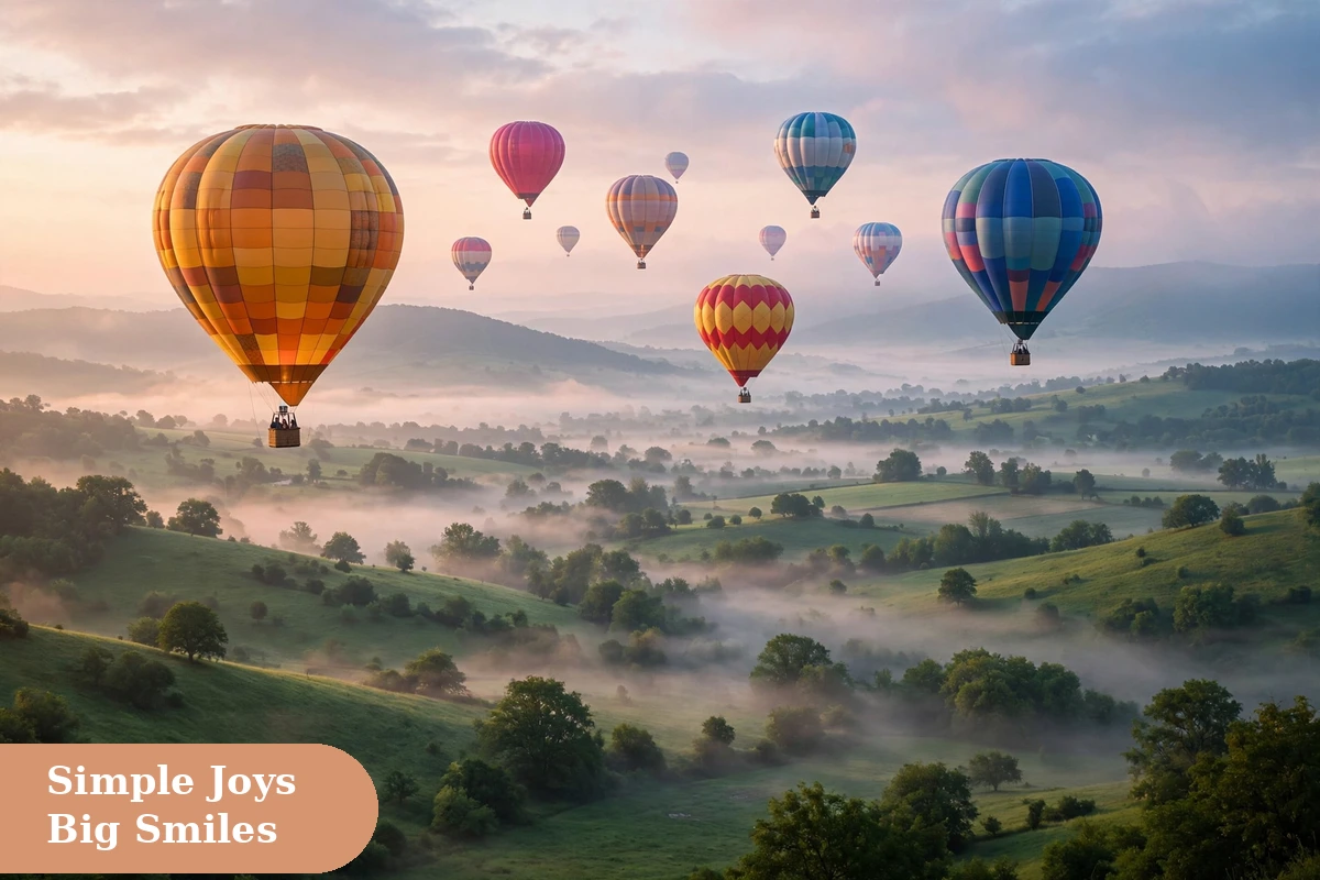 life captions for instagram with colorful hot air balloons over a valley at dawn