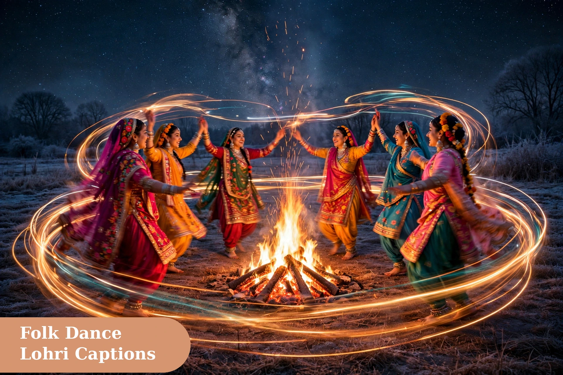 Lohri captions for instagram folk dancers in colourful traditional Punjabi attire