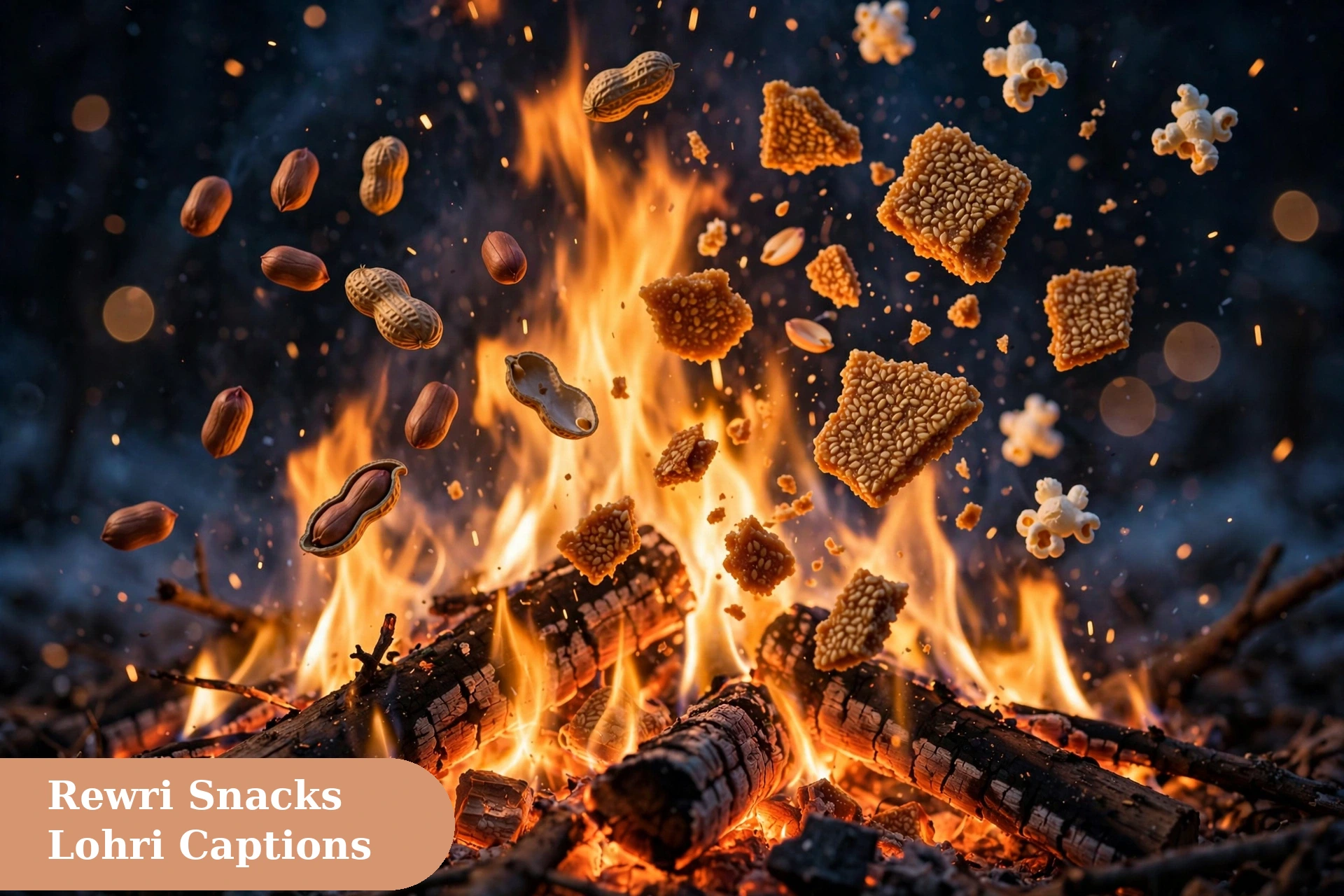 Lohri captions for instagram bonfire flames with rewri peanuts and popcorn treats