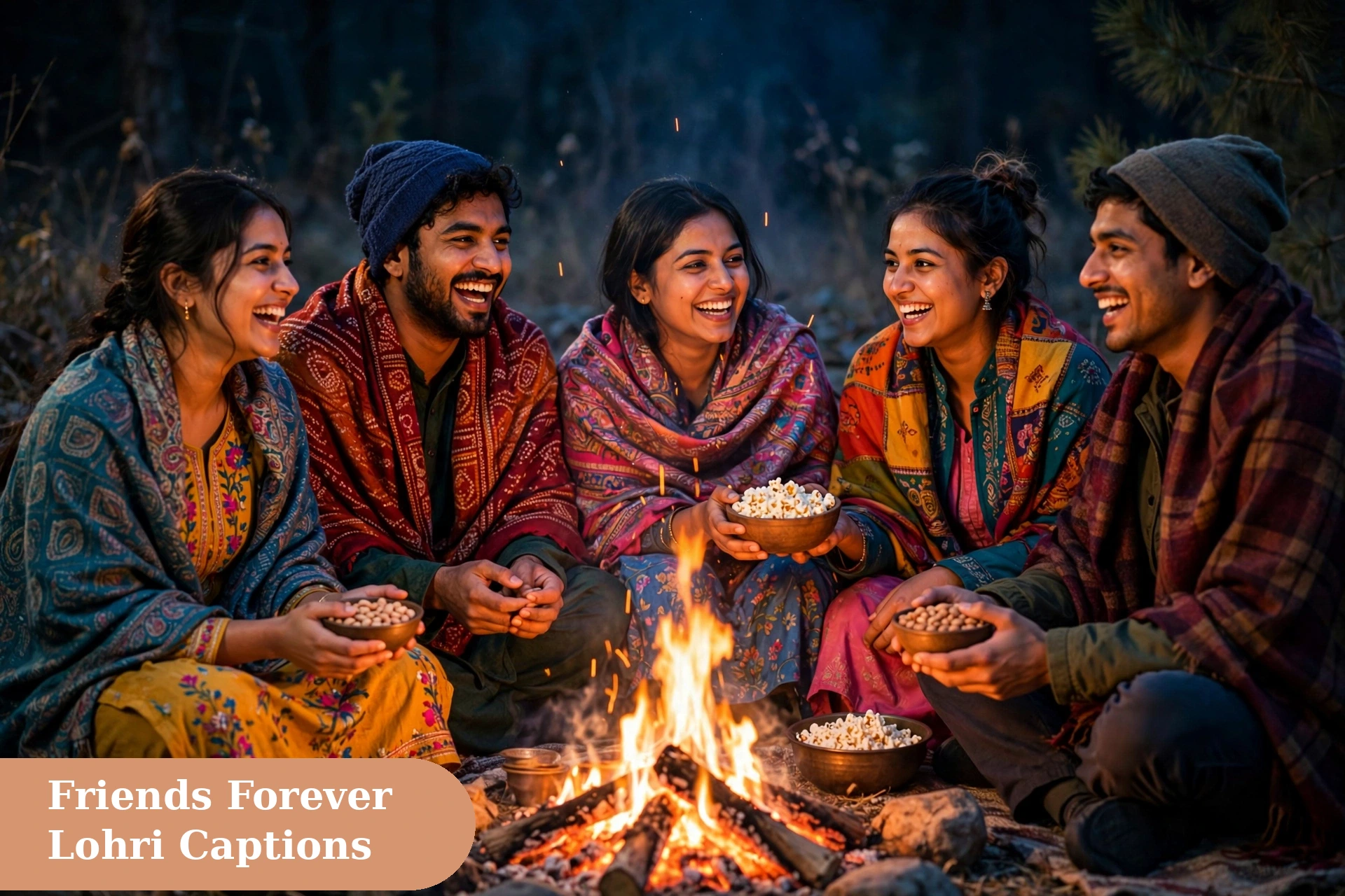 Lohri captions for instagram friends gathered around the winter bonfire at night