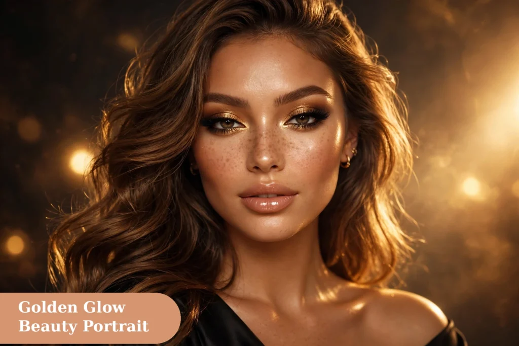 Makeup captions for instagram with a beauty portrait in warm golden glow