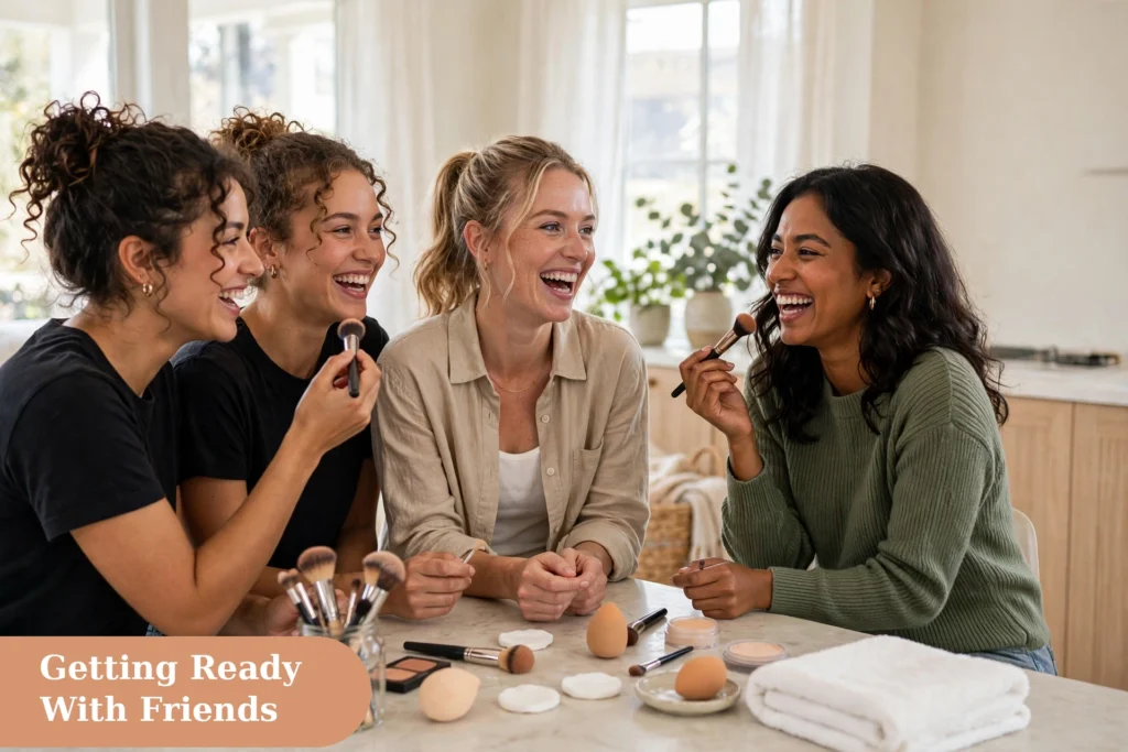 Makeup captions for instagram with friends getting ready together for a party