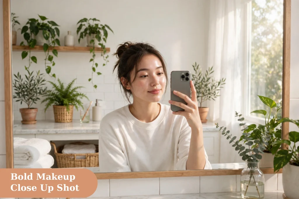 Mirror captions for instagram with an aesthetic mirror photo framed by fairy lights