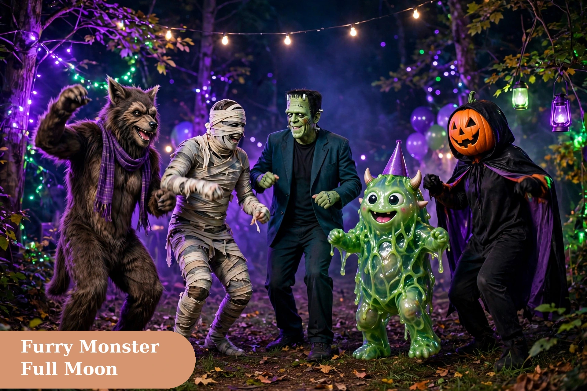 Monster captions for instagram with a playful beast costume at a Halloween party